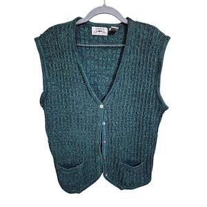 Vintage Countryside Classics Green Knit Button Sweater Vest Ramie Cotton M